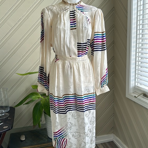 Vintage Argenti Silk Skirt and Blouse Top Size 12 - Picture 1 of 16